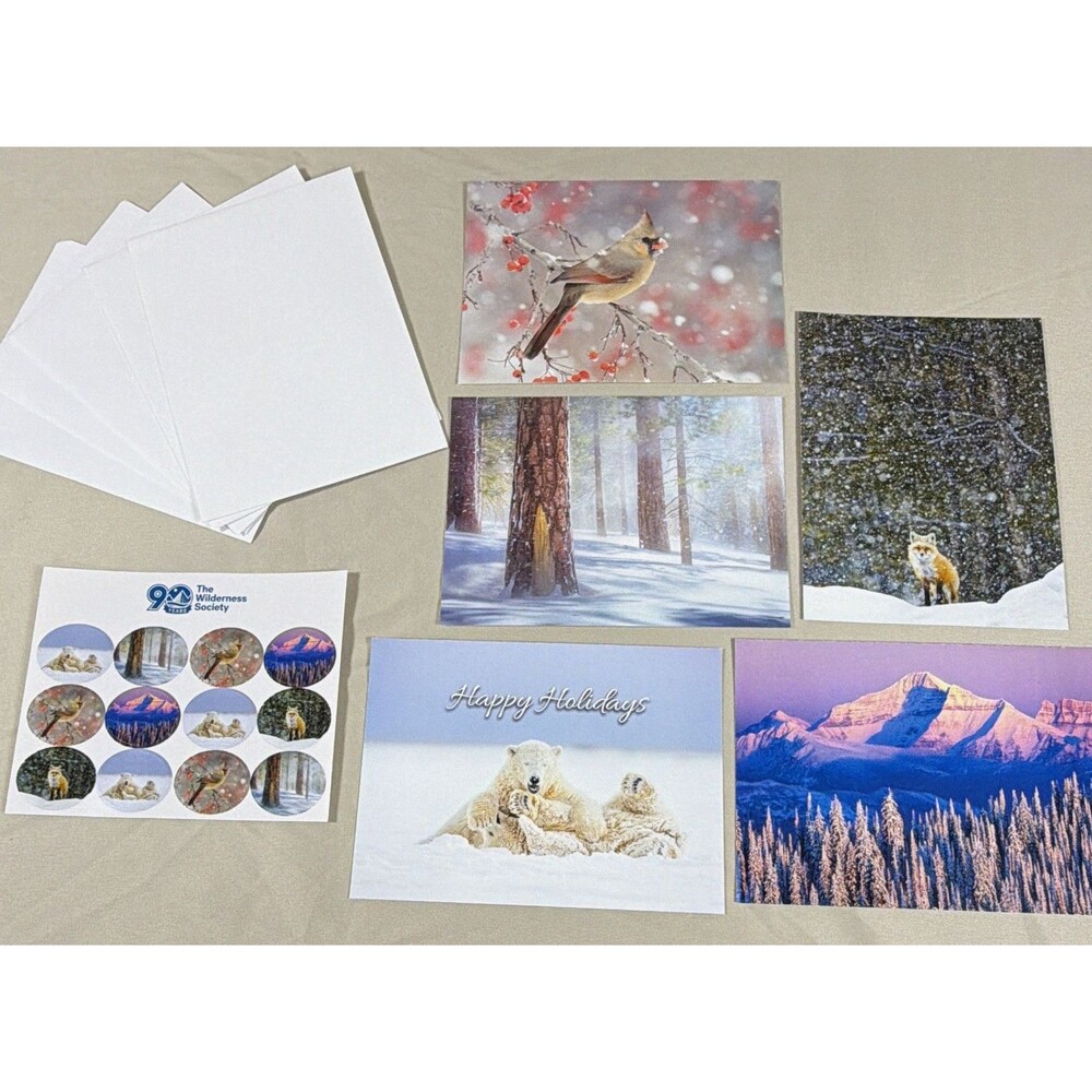 The Wilderness Society 90th Anniversary Holiday Cards 5 Envelopes Stickers Set